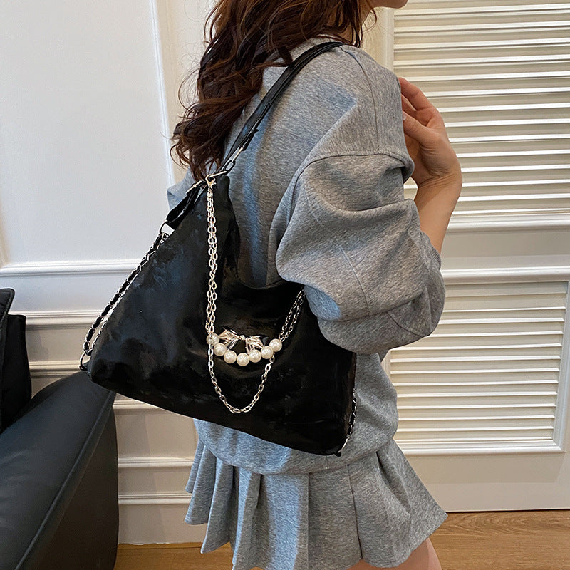 Black Solid One Handle Hobo Bag