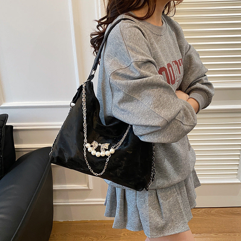 Black Solid One Handle Hobo Bag
