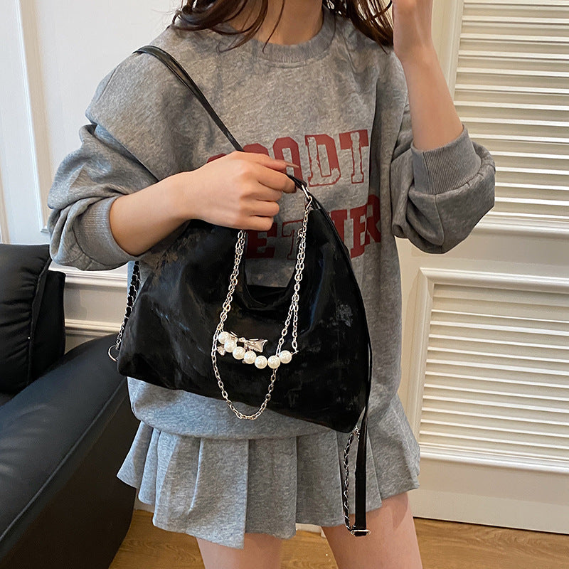 Black Solid One Handle Hobo Bag