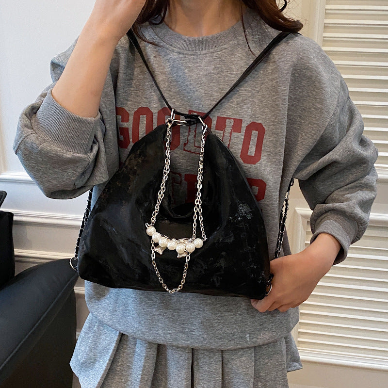 Black Solid One Handle Hobo Bag