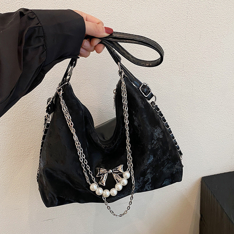 Black Solid One Handle Hobo Bag
