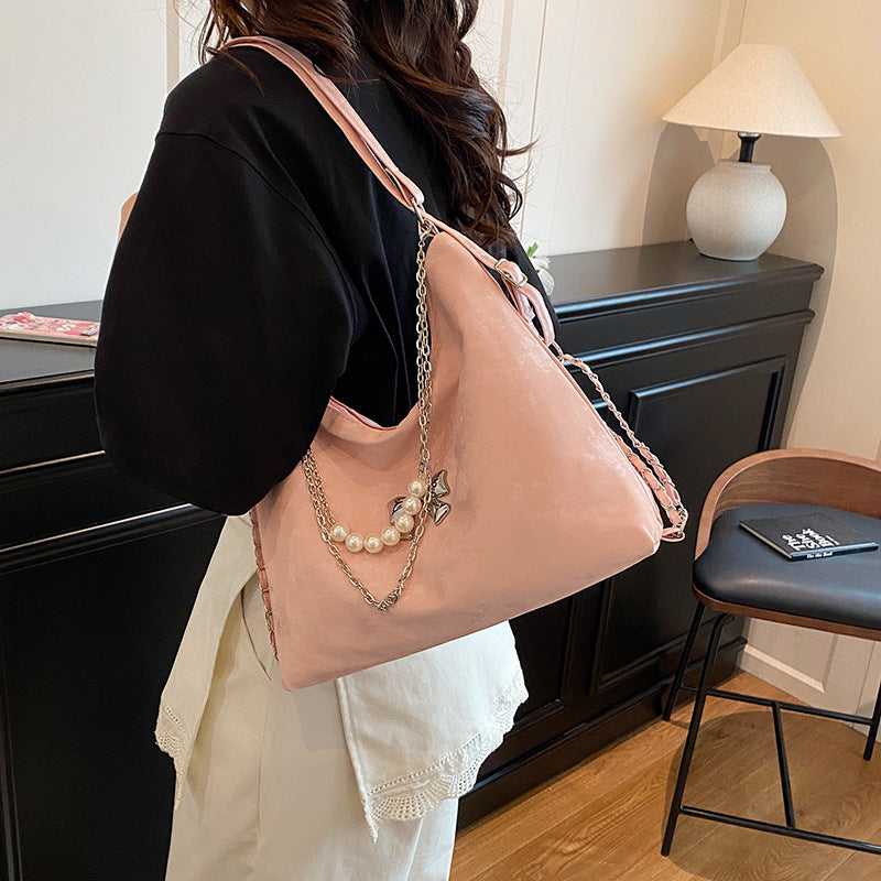 Black Solid One Handle Hobo Bag