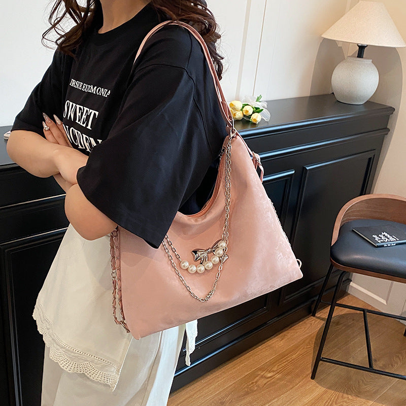 Black Solid One Handle Hobo Bag