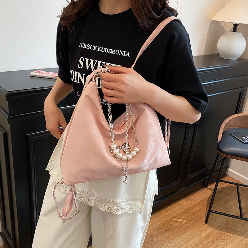 Black Solid One Handle Hobo Bag