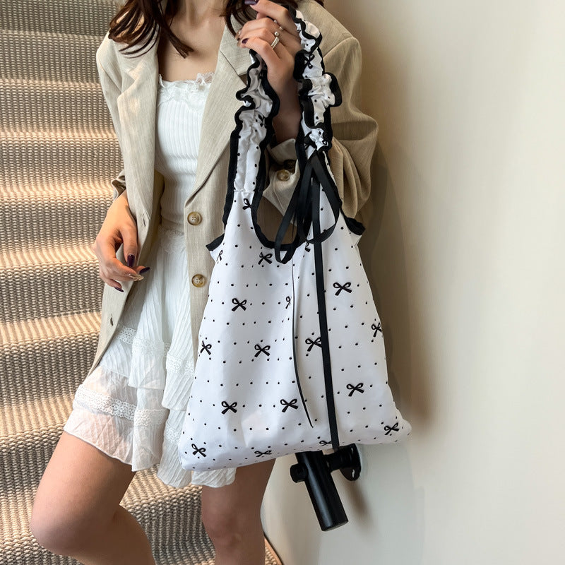 Black Printed One Handle Hobo Bag