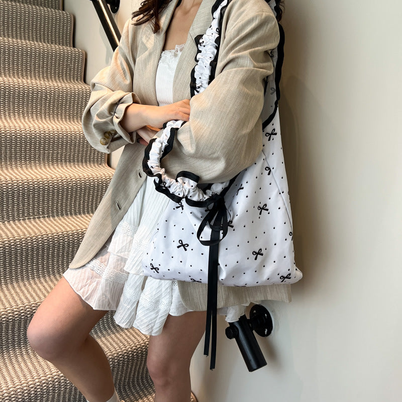 Black Printed One Handle Hobo Bag