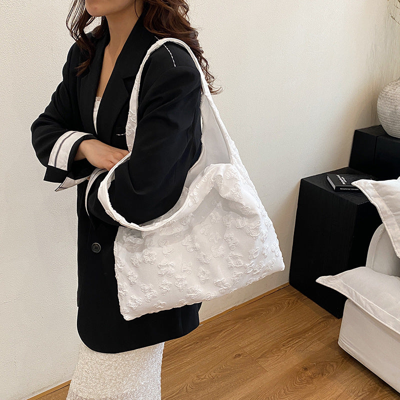 Floral Self Design Half Moon Shoulder Bag