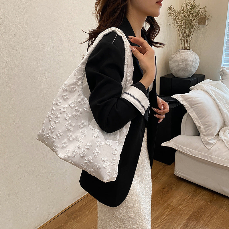 Floral Self Design Half Moon Shoulder Bag