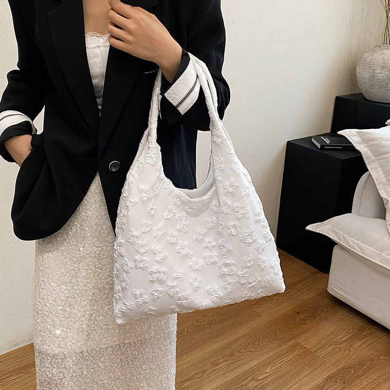 Floral Self Design Half Moon Shoulder Bag