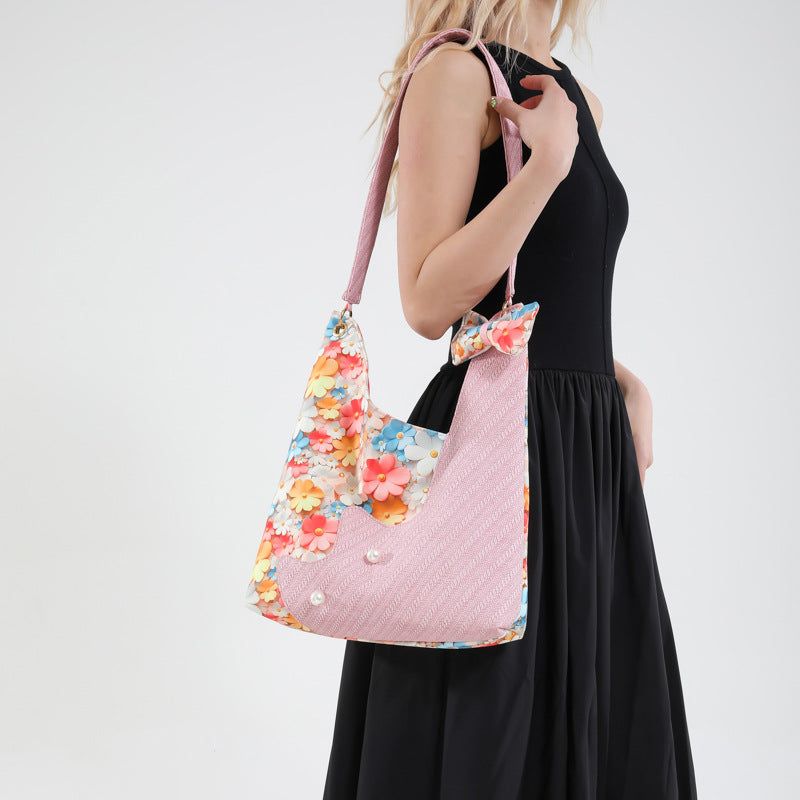 Black Printed One Handle Handheld Bag