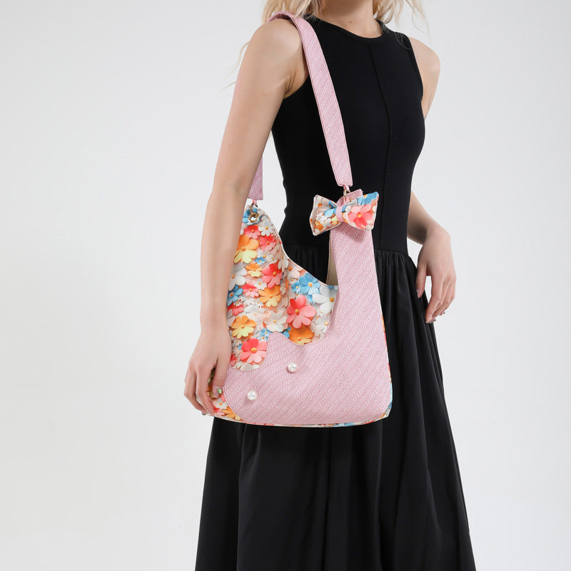 Black Printed One Handle Handheld Bag