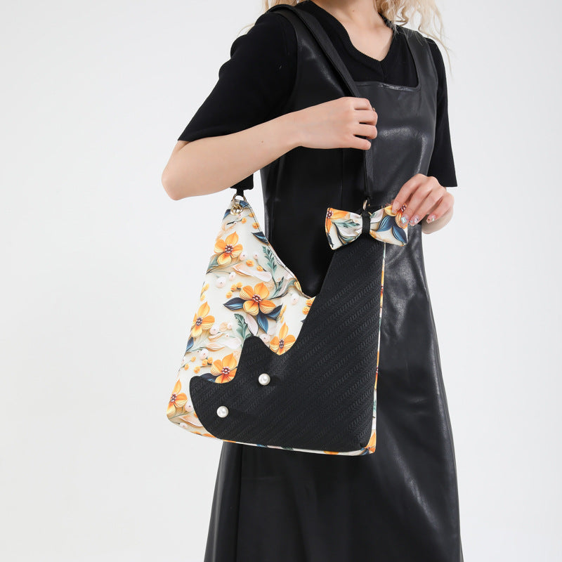 Black Printed One Handle Handheld Bag