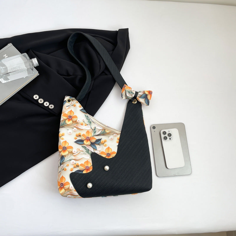 Black Printed One Handle Handheld Bag
