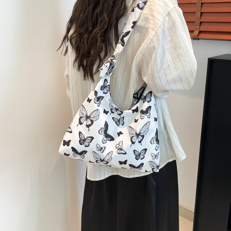 Black Printed One Handle Hobo Bag