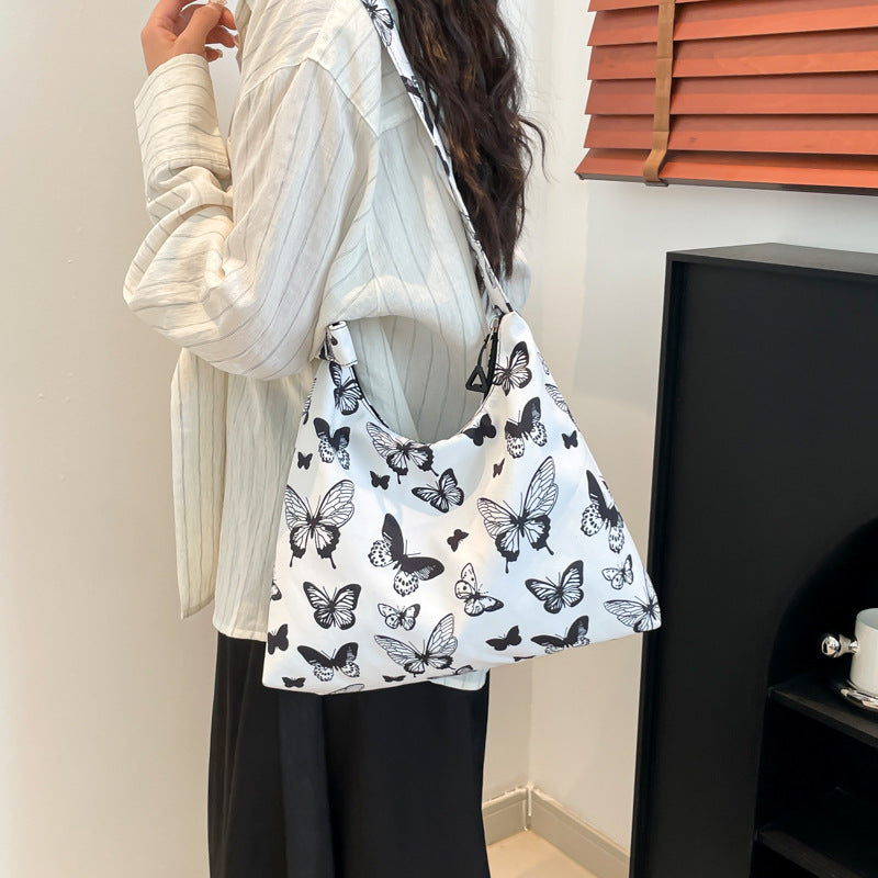 Black Printed One Handle Hobo Bag
