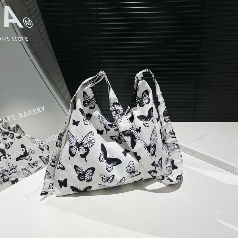 Black Printed One Handle Hobo Bag