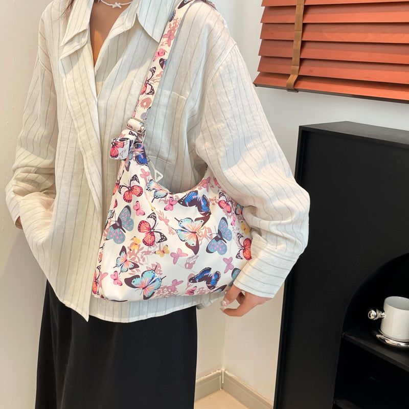 Black Printed One Handle Hobo Bag