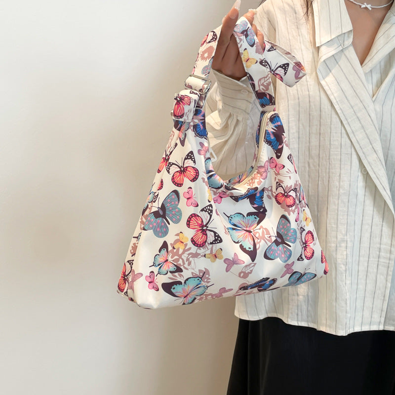 Black Printed One Handle Hobo Bag
