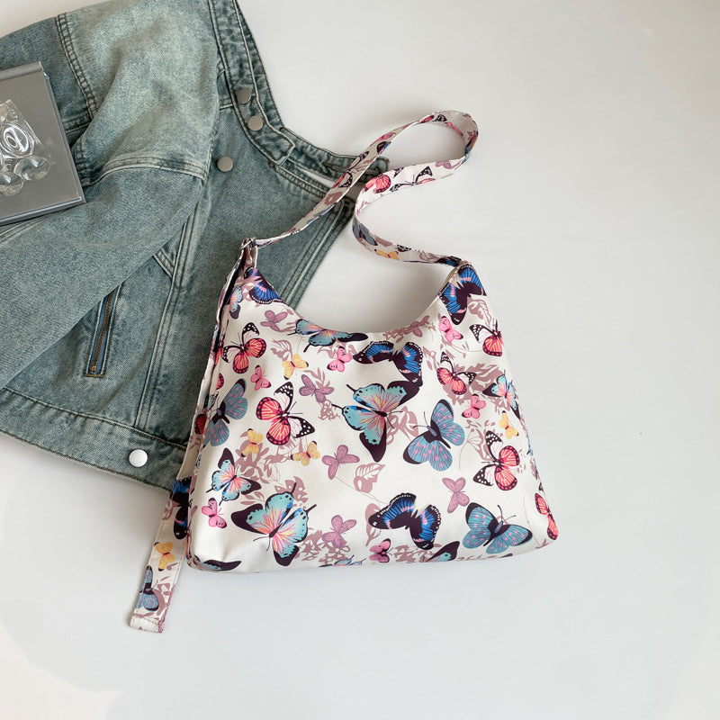 Black Printed One Handle Hobo Bag