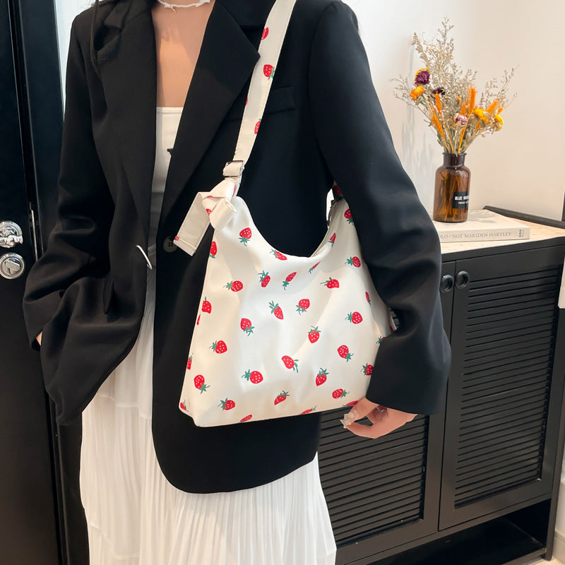 Black Printed One Handle Hobo Bag