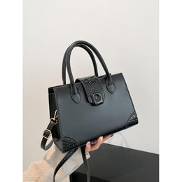 Black Solid Two Handles Handheld Bag