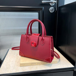 Red Solid Two Handles Handheld Bag