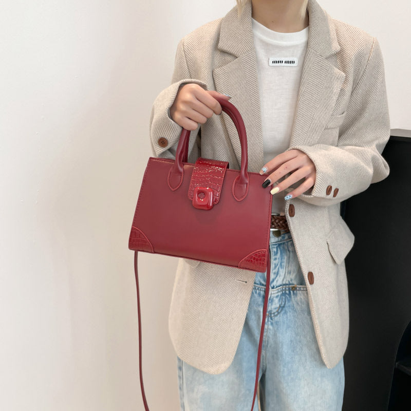 Red Solid Two Handles Handheld Bag