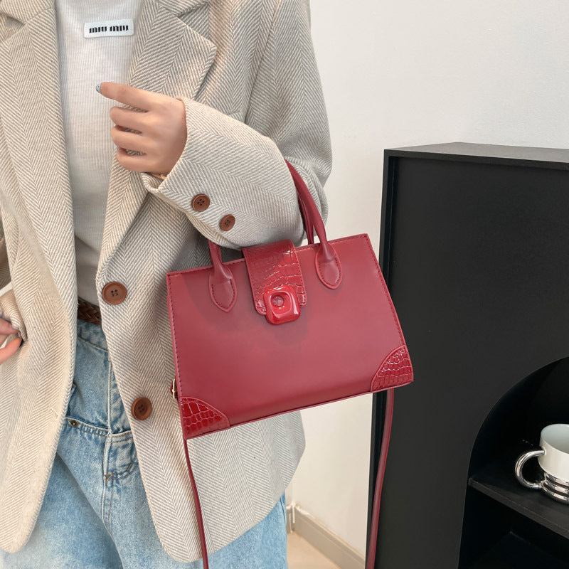 Red Solid Two Handles Handheld Bag
