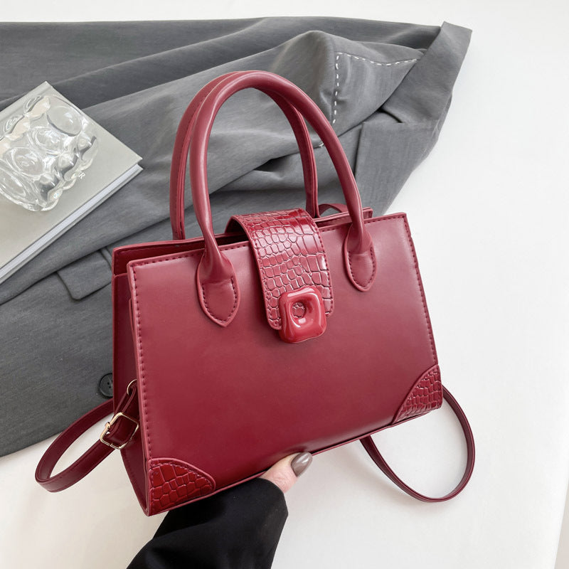 Red Solid Two Handles Handheld Bag