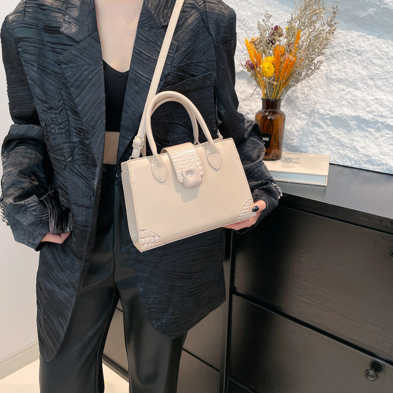 Khaki Solid Two Handles Handheld Bag