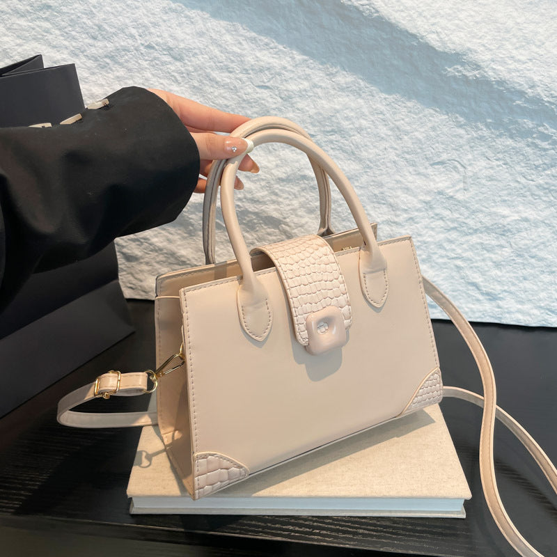 Khaki Solid Two Handles Handheld Bag