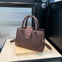 Brown Solid Two Handles Handheld Bag