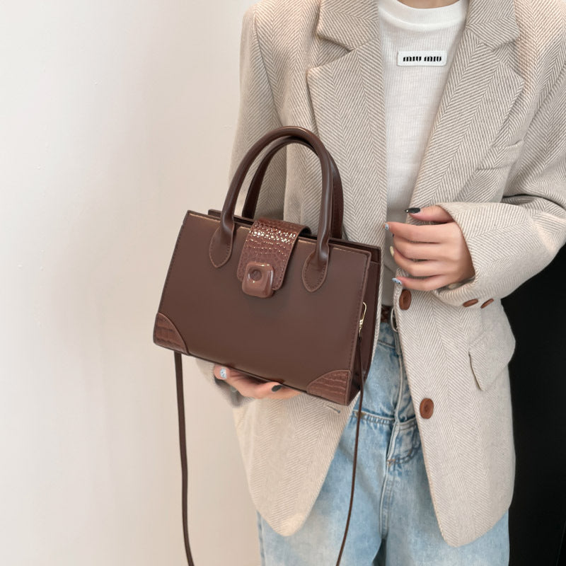 Brown Solid Two Handles Handheld Bag