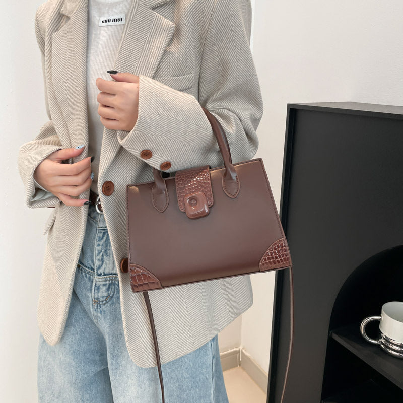 Brown Solid Two Handles Handheld Bag