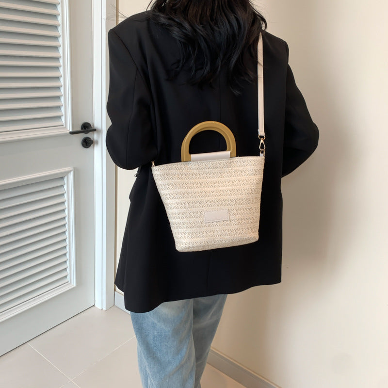 Black Textured One Handle Hobo Bag