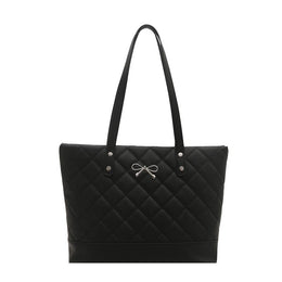 Black Textured Two Handles Handheld Bag