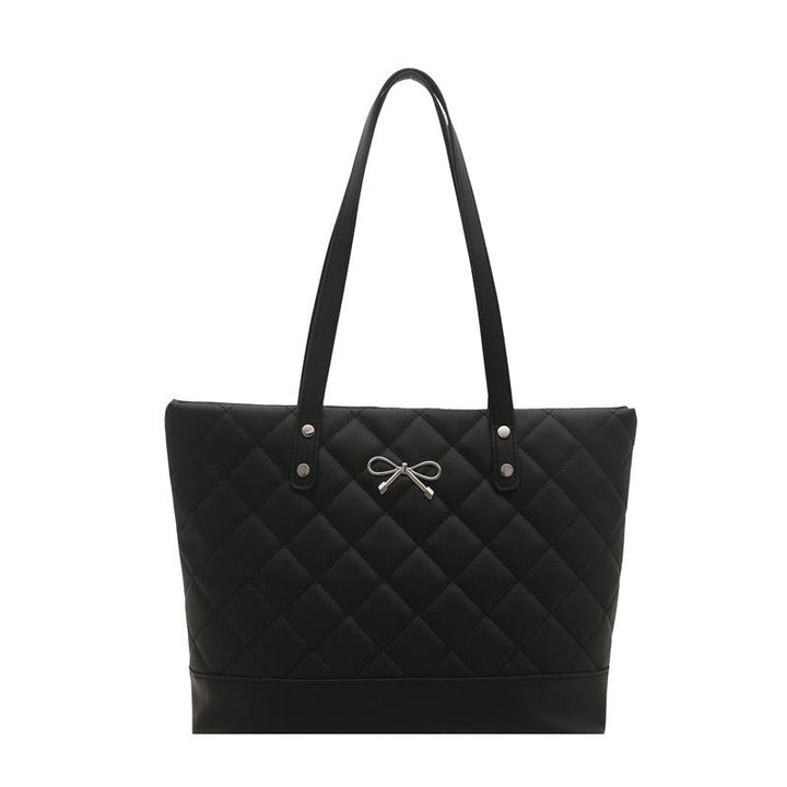 Black Textured Two Handles Handheld Bag