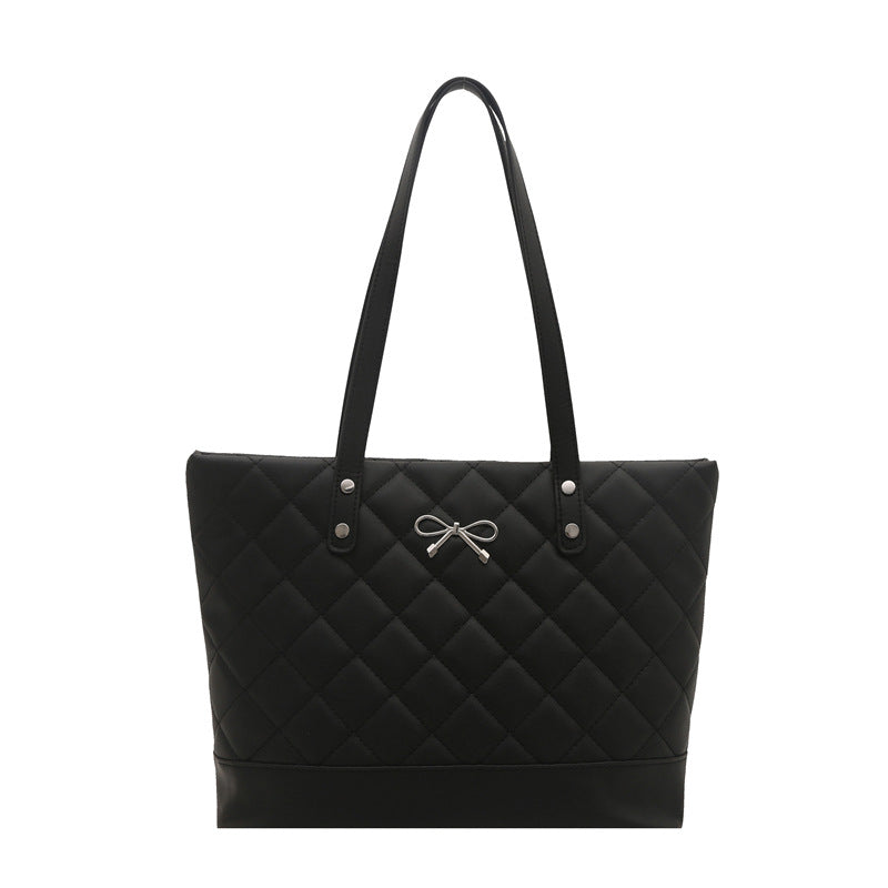 Black Textured Two Handles Handheld Bag