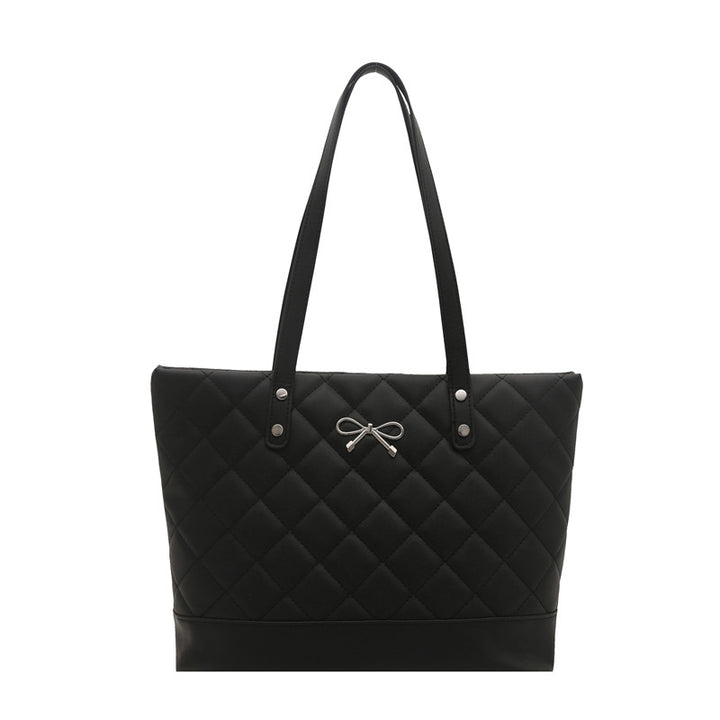 Black Textured Two Handles Handheld Bag
