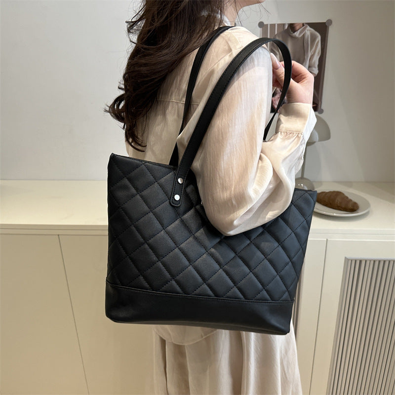 Black Textured Two Handles Handheld Bag