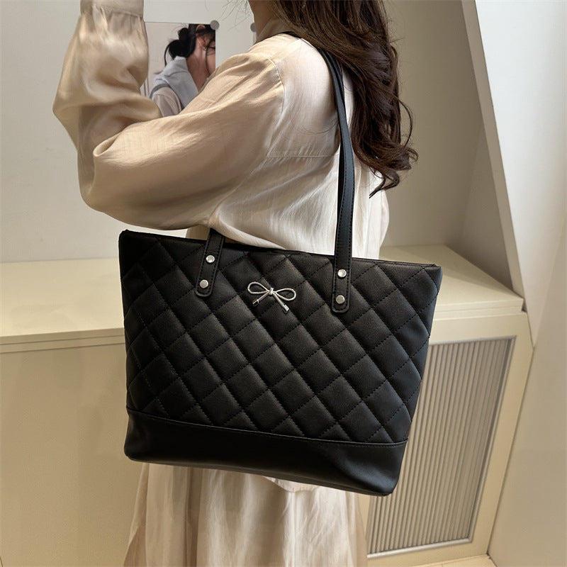 Black Textured Two Handles Handheld Bag