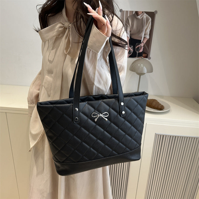 Black Textured Two Handles Handheld Bag