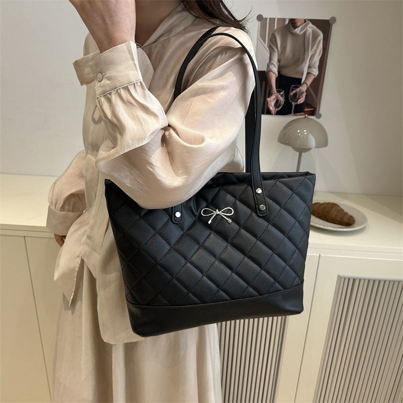 Black Textured Two Handles Handheld Bag