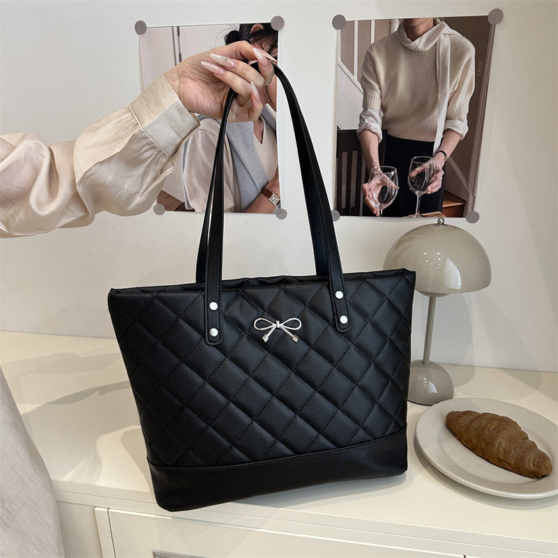 Black Textured Two Handles Handheld Bag