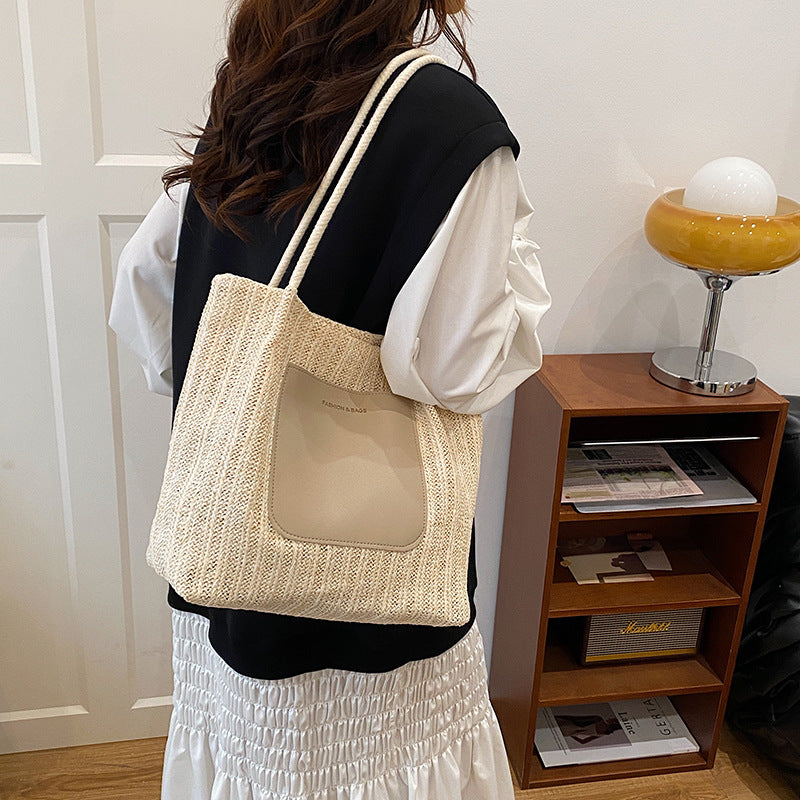 Black Textured Two Handles Handheld Bag