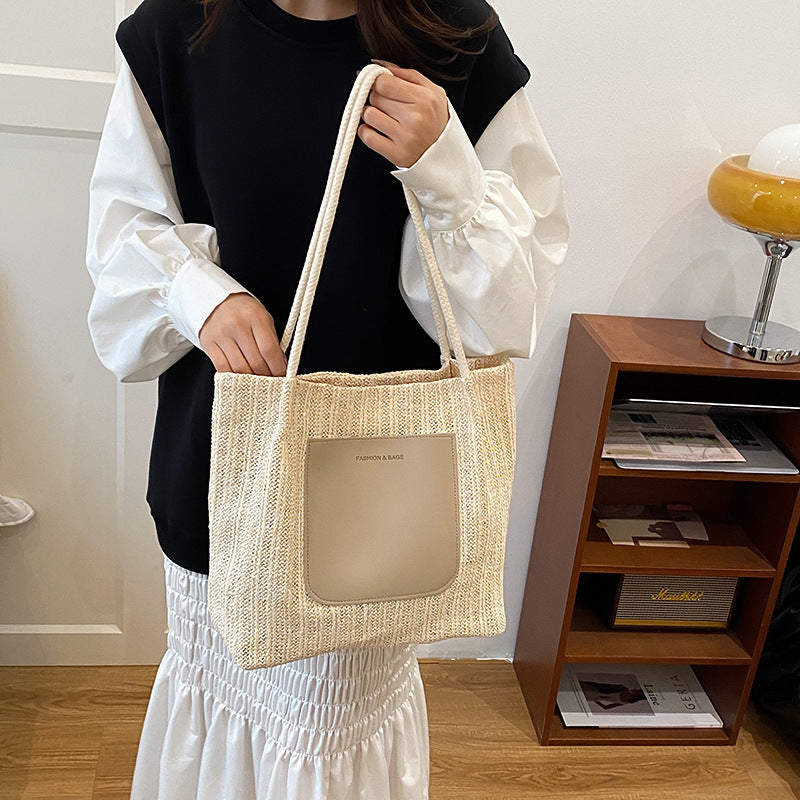 Black Textured Two Handles Handheld Bag