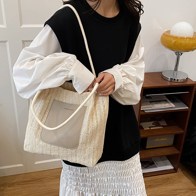 Black Textured Two Handles Handheld Bag