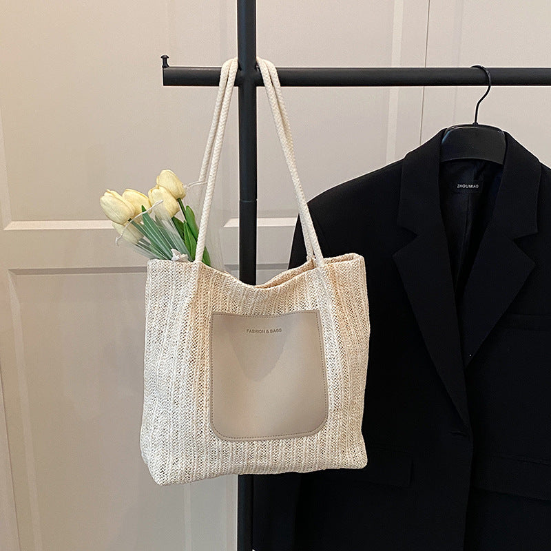 Black Textured Two Handles Handheld Bag
