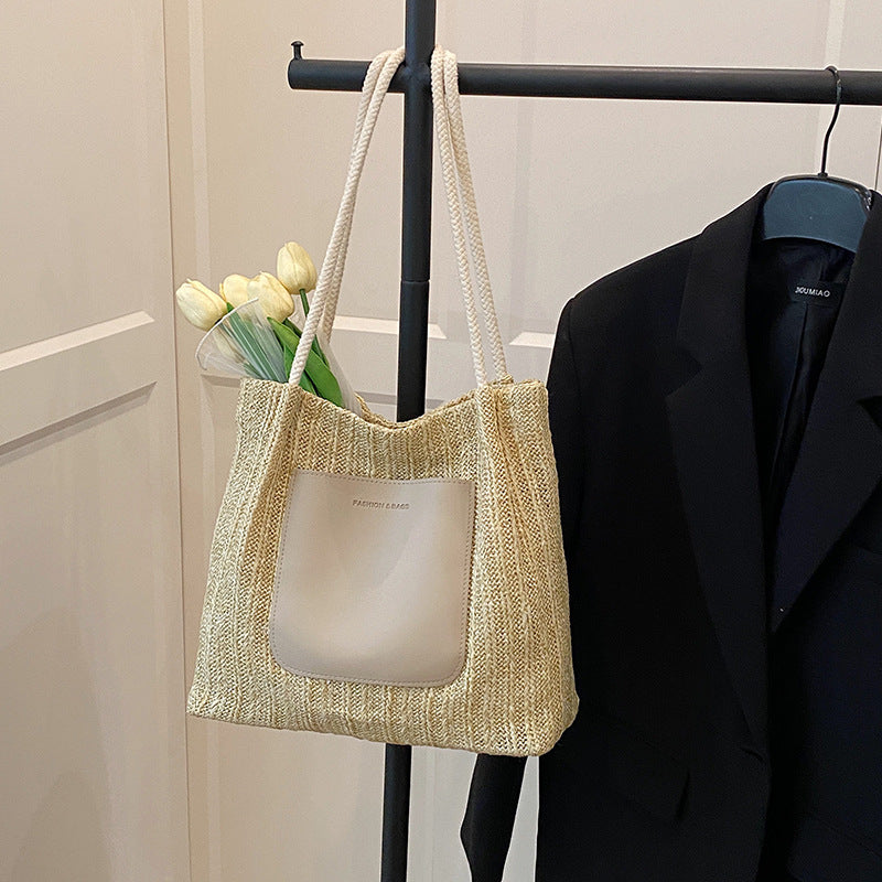 Black Textured Two Handles Handheld Bag