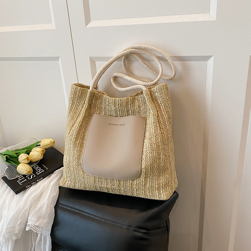 Black Textured Two Handles Handheld Bag